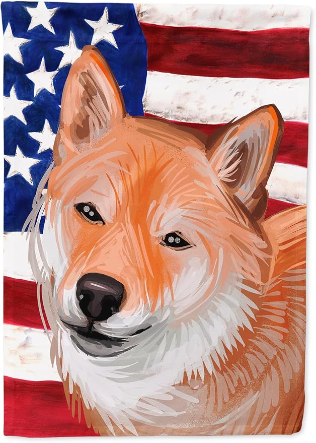 Caroline's Treasures CK6704CHF Shiba Inu Dog American Flag House Flag Large Porch Sleeve Pole Decorative Outside Yard Banner Artwork Wall Hanging, Polyester, House Size, Multicolor