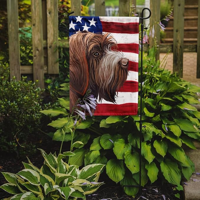 Caroline's Treasures CK6757GF Wirehaired Pointing Griffon American Flag Garden Flag Mailbox Flag Decorative Yard Flag Banner Outside Patio Artwork Yard Flower Beds, Garden Size, Multicolor