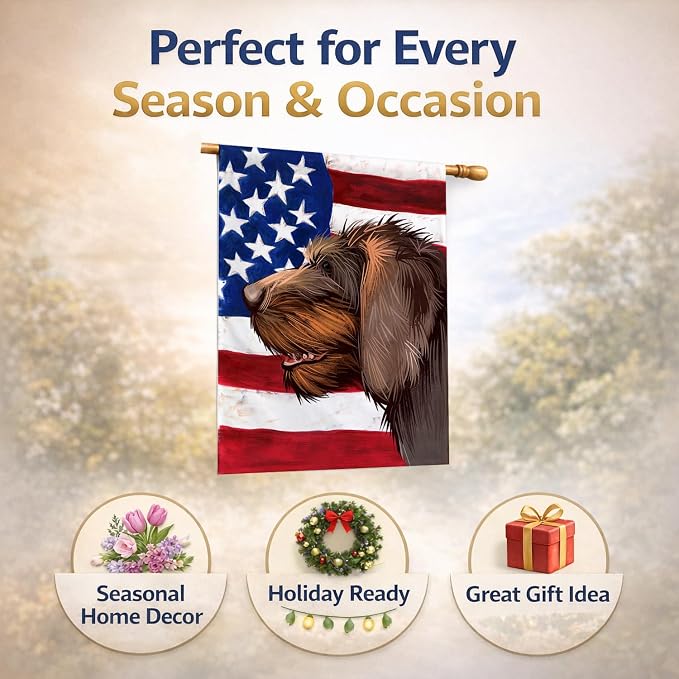 Caroline's Treasures CK6484CHF Cesky Fousek Dog American Flag House Flag Large Porch Sleeve Pole Decorative Outside Yard Banner Artwork Wall Hanging, Polyester, House Size, Multicolor