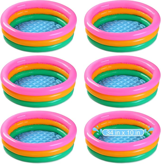 Jerify 6 Pack Kiddie Pool for Toddler 34 x 10 Inch Inflatable Kids Swimming Pool Small Baby Blow up 3 Rings Round Baby Padding Ball Pond for Indoor and Outdoor Water Game Play Center(Bright Style)