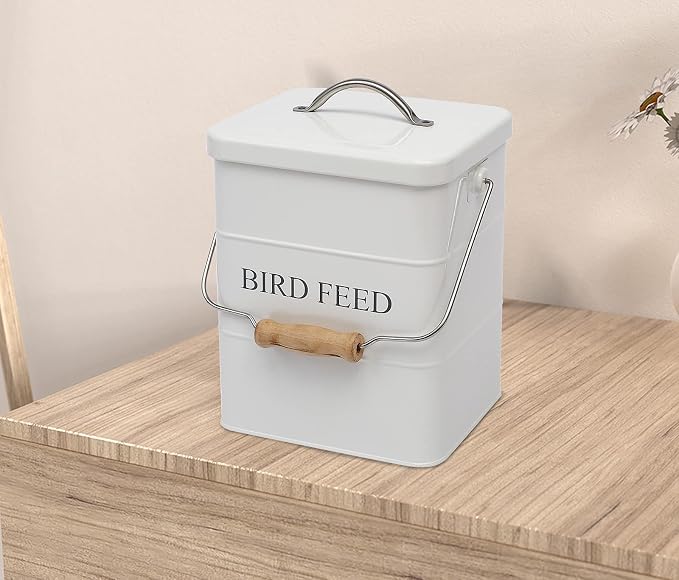 Morezi Bird seed and feed storage tin with lid Included - white-coated carbon steel - tight fitting lids - storage canister tins - White