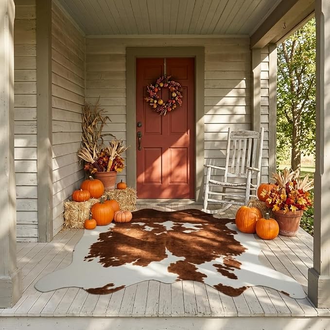 MustMat Faux Cow Hide Rug, American Rustic Decor Area Rug, 5'2" x 6'7" | Perfect for Living Rooms & Bedrooms, Matches Urban Western & Farmhouse Styles for Holiday & Party Decor