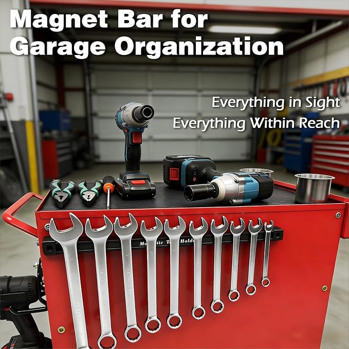 17 Inch Double Sided Magnetic Tool Holder, Heavy Duty Wall Mount Bar with Extra Strong Magnets for Screwdrivers Wrenches Pliers, Magnetic Tool Strips for Garage Workshop or Jobsite (2 Pack)