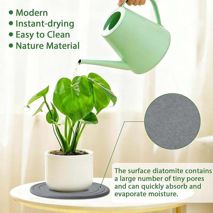 Plant Saucers for Indoors, 6 Pack 6 8 10 Inch Quick Drying Diatomite Plant Drip Water Catcher Trays for Pots, Diatomaceous Earth Planter Drainage Saucers Plates to Catch Water for Flower, Stone Gray