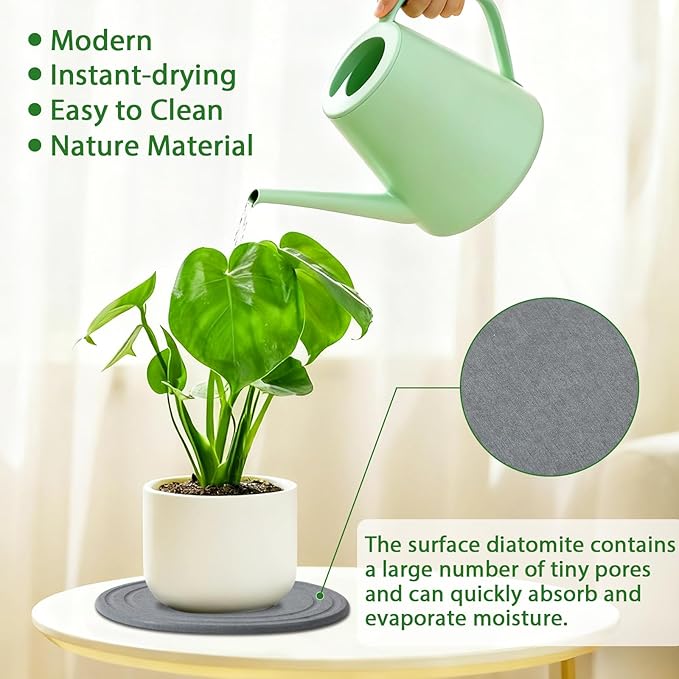 Plant Saucers for Indoors, 3 Pack 6 8 10 Inch Quick Drying Diatomite Plant Drip Water Catcher Trays for Pots, Diatomaceous Earth Planter Drainage Saucers Plates to Catch Water for Flower, Stone Gray