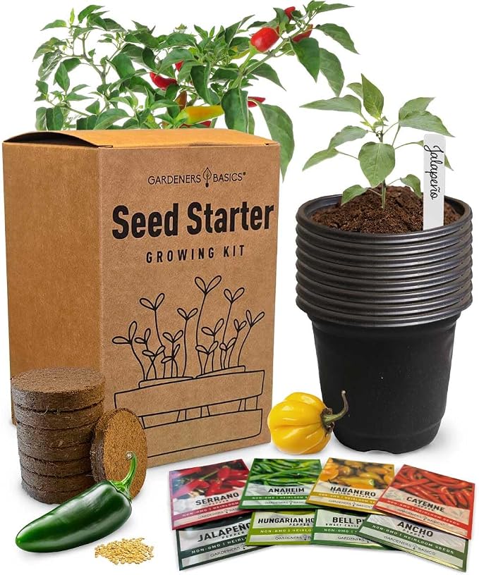 Pepper Seeds Variety Pack Indoor Pepper Growing Kit Our Pepper Seeds Kit Includes Green Bell Pepper, Anaheim, Jalapeno, Cayenne, Habanero, Ancho, Seranno and Hungarian Hot Wax Peppers
