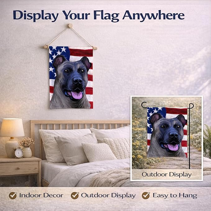 Caroline's Treasures CK6491GF Cimarron Dog American Flag Garden Flag Mailbox Flag Decorative Yard Flag Banner Outside Patio Artwork Yard Flower Beds, Garden Size, Multicolor