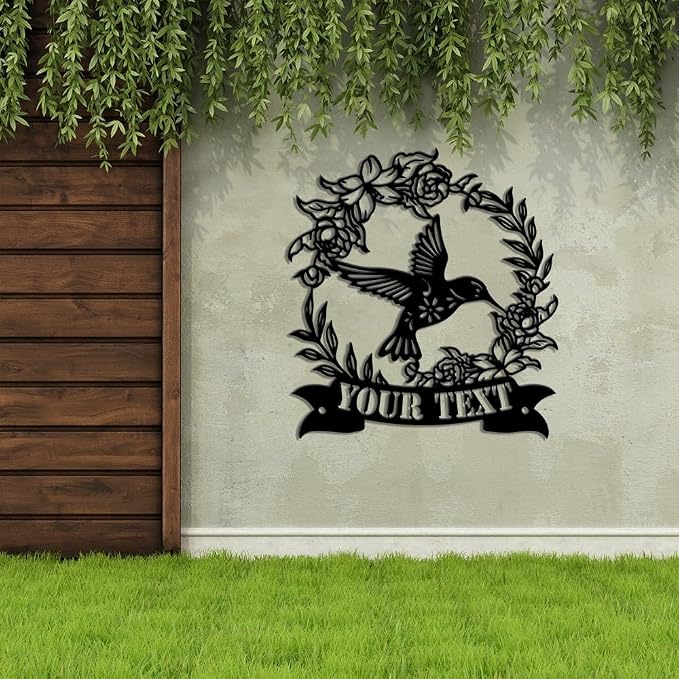 MeMate Personalized Garden Metal Signs Outdoor Décor, 8" - 24" Garden Signs Metal, Hummingbird Flowers Garden Signs to Personalize, Shed Shed Sign, Rustic Plaque