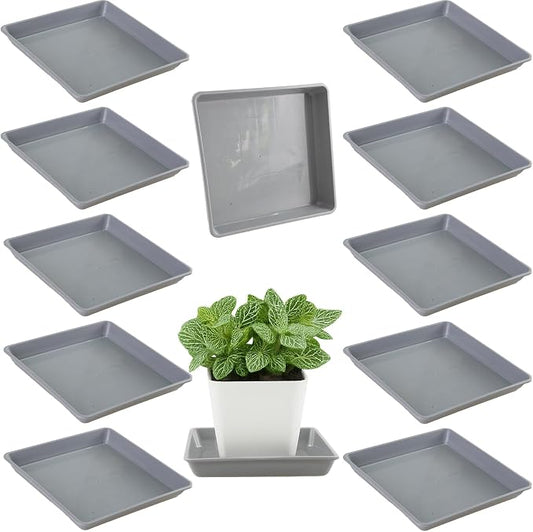 10 Pack Square Plant Saucer 12 Inches Plant Trays for Pots Plastic Square Drip Trays Flower Pot Saucers Black Planter Water Tray Plant Drainage Tray, Gray