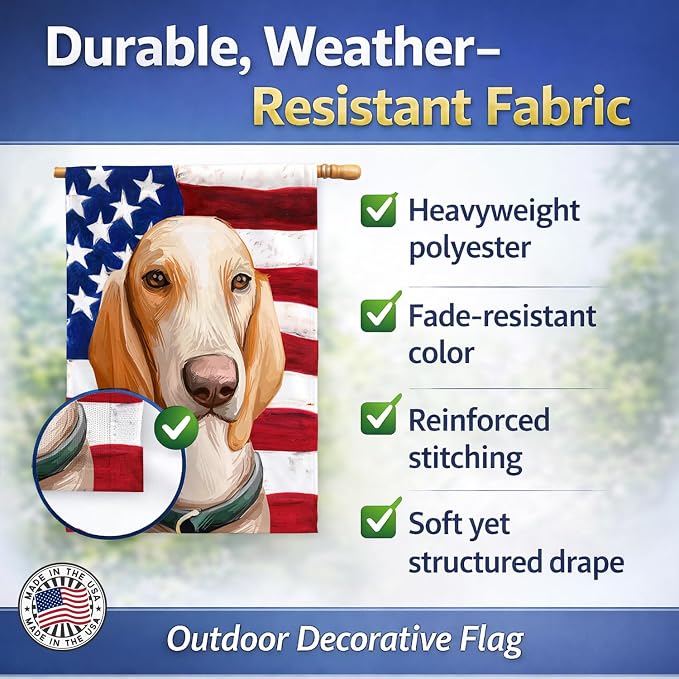 Caroline's Treasures CK6658CHF Porcelaine Dog American Flag House Flag Large Porch Sleeve Pole Decorative Outside Yard Banner Artwork Wall Hanging, Polyester, House Size, Multicolor