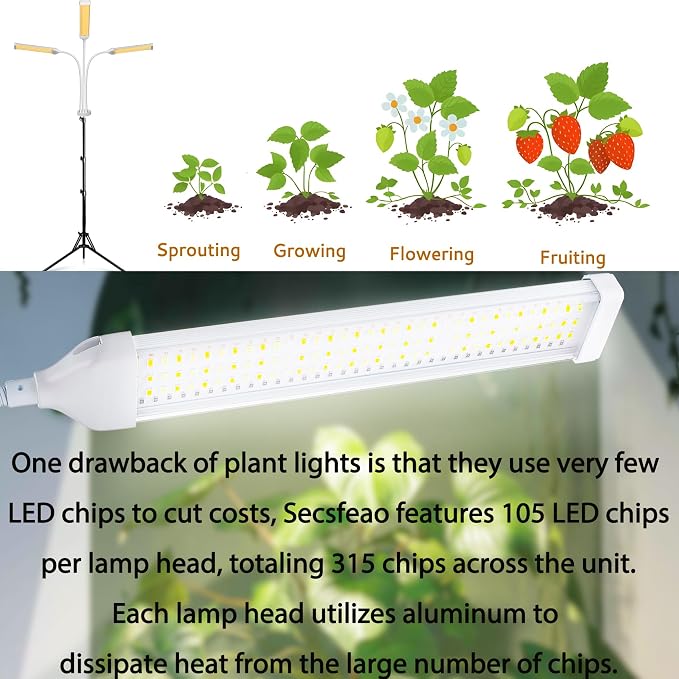 315 LED Grow Lights for Indoor Plants Full Spectrum, LED Plant Light with Stand, Adjustable Height, Plant Grow Lights with Auto 4/8/14/H Timer for Indoor Tall Plants.