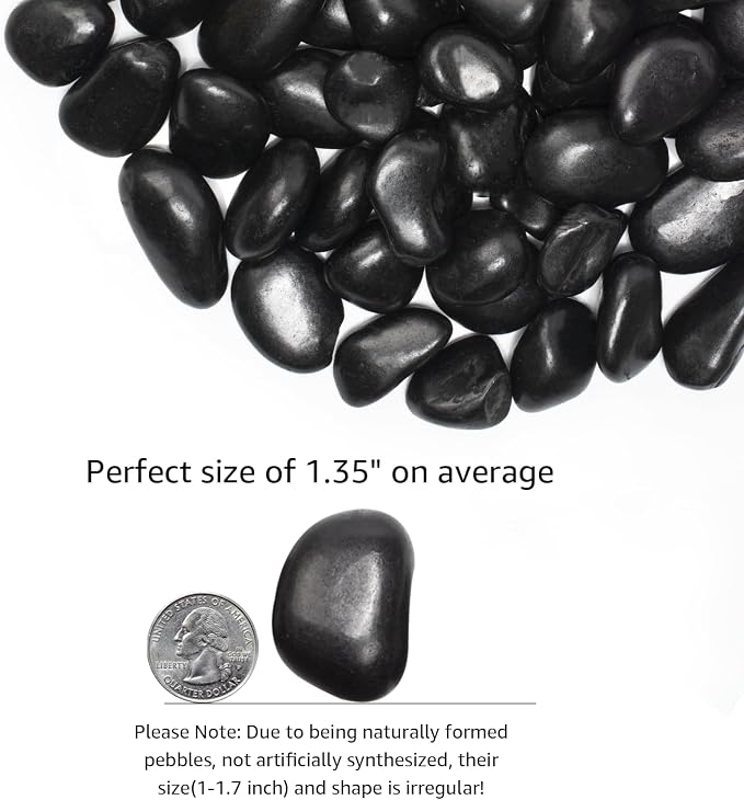 20 lbs Black River Rocks - Large Polished Black Pebbles for Plants & Garden Decorative Stones，1-2" Polished Pebbles for Landscaping, Fish Tanks, Flower Pots, Water Fountains