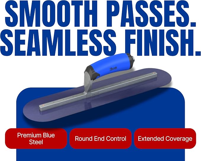 Bon 67-152 Steel City Finish Trowel - Round - Blue Steel - 16 X 4 - Comfort Grip