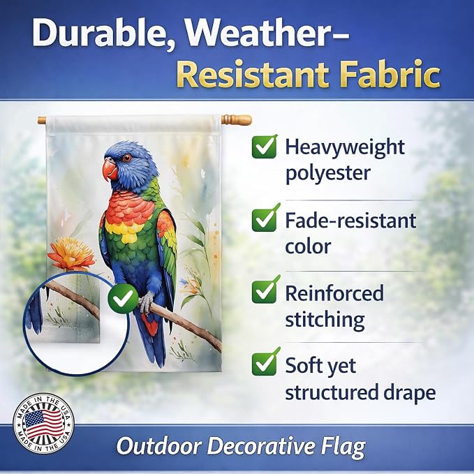 Caroline's Treasures Rainbow Lorikeet House Flag Large Porch Sleeve Pole Decorative Outside Yard Banner Artwork Wall Hanging, Polyester, House Size, Multicolor