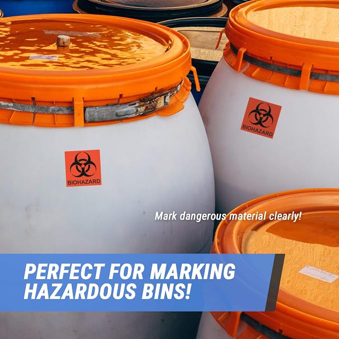 Biohazard Warning Sign Stickers (2 x 2 inch, Red - 900 Labels) Biohazard Warning Labels for Labs Hospitals & Industrial Use - Easy to Peel Off