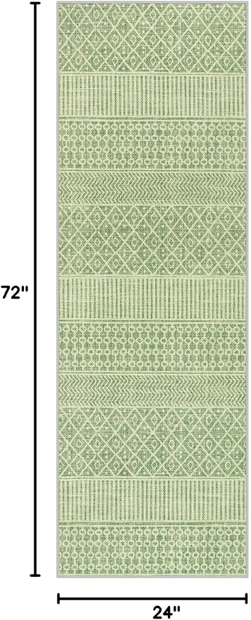 Lahome Farmhouse Washable 2x6 Kitchen Runner Rug, Non-Slip, Sage Green | Boho Textured Neutral, Low-Pile, Geometric Pattern, Modern, Moroccan, Entryway Hallway Runner Kitchen Bathroom Laundry Room