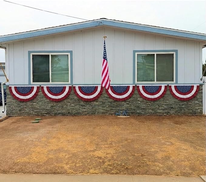 American Bunting Flags Outdoor 3x6 ft, Heavy Duty Embroidered Flag Buntings for Outside Use, Patriotic Bunting Banner US Pleated for 4th of July 250th Anniversary