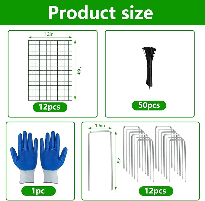 4 Pack Plant Protectors from Animals, 12''x16'' Metal Plant Cages for Outdoor Plants, Garden Plant Protector with Stakes & Zip Ties, Keep Rabbits Squirrels Out, Plant Cage for Flowers Vegetables