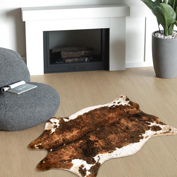 MACEVIA Faux Cowhide Rug Cute Cow Print Rugs Animal Area Carpet Western Decor for Bedroom Non-Slip 43.3" L x 29.5" W(3.6ft x 2.4ft)