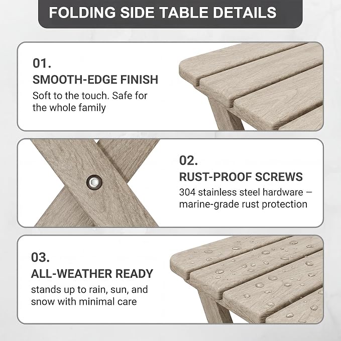 Folding Outdoor Side Table,Small HDPE Patio Table,All-Weather Compact Portable End Table for Patio,Porch,Pool,Brown,11.8" D x 15.7" W x 15.7" H