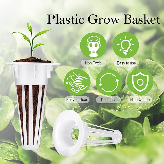 Cunhill 100 Pcs Hydroponic Grow Baskets and Seed Pod Label, 0.5 Inch, White | 0.5 Inch Grow Baskets,50 Hydroponic Grow Baskets & 50 Labels,Compatible with Hydroponic Growing System