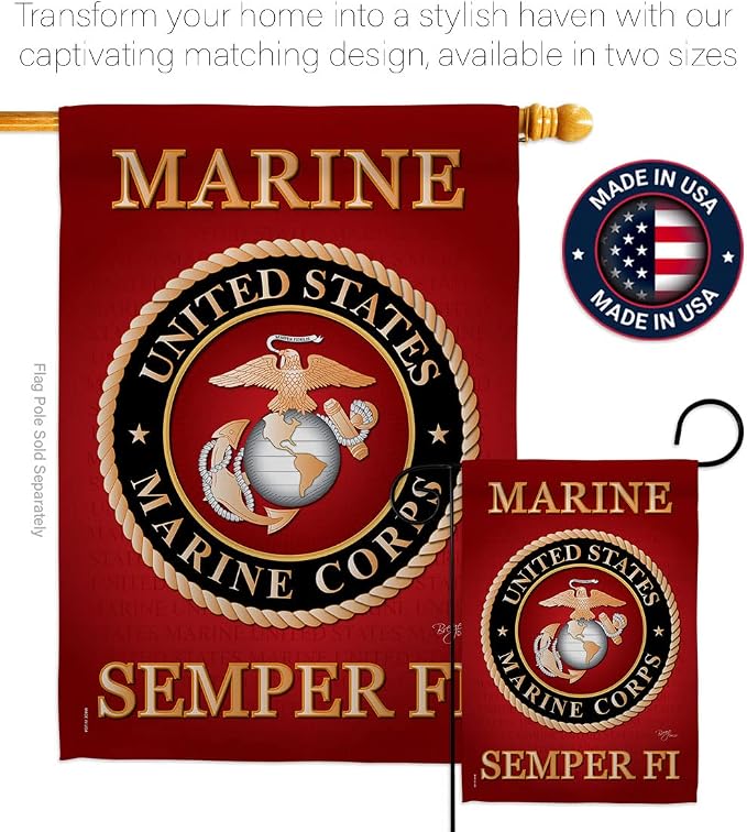 Marine Corps House Flag - Pack Armed Forces USMC Semper Fi United State American Military Veteran Retire Official USA Applique - Banner Small Garden Yard Gift Double-Sided Made in 28 X 40