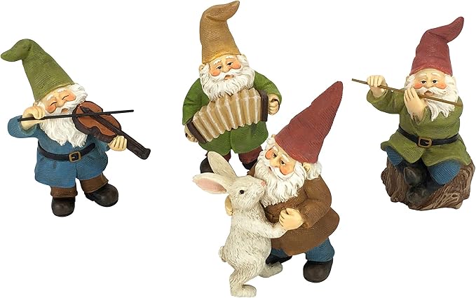 GlitZGlam Happy Gnomes Dancing Celebration! - 4- Piece Musical Garden Gnome Set for The Miniature Fairy Garden