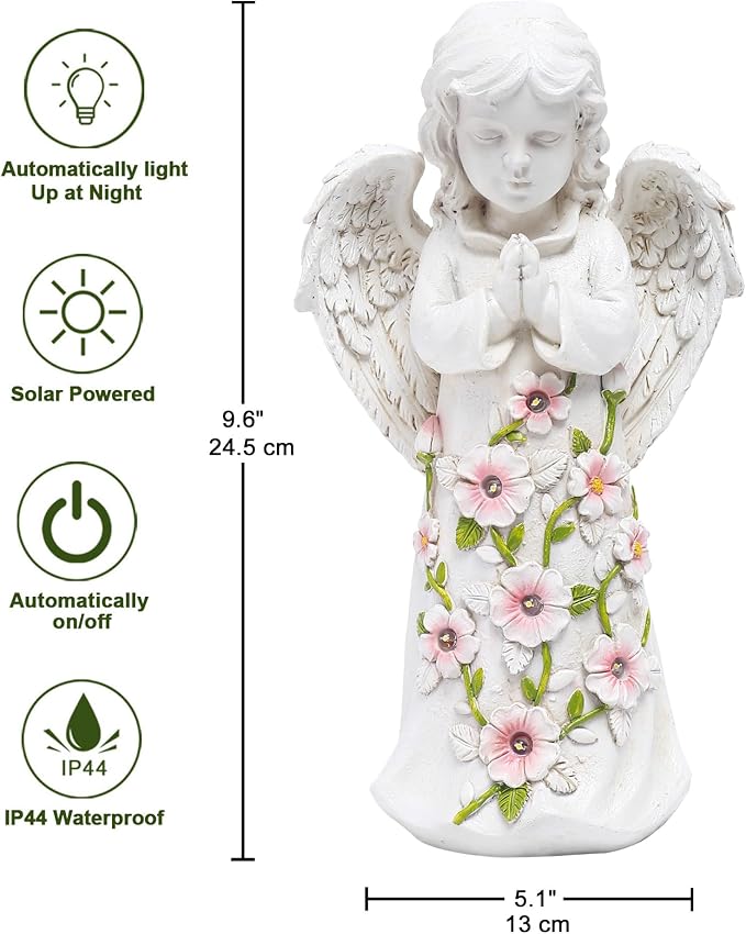 Solar Garden Outdoor Statues Angel with Succulent | 7 LED Lights, Lawn Decor Statue for Patio, Balcony, Yard Ornament, Gifts for Mom Grandma Women