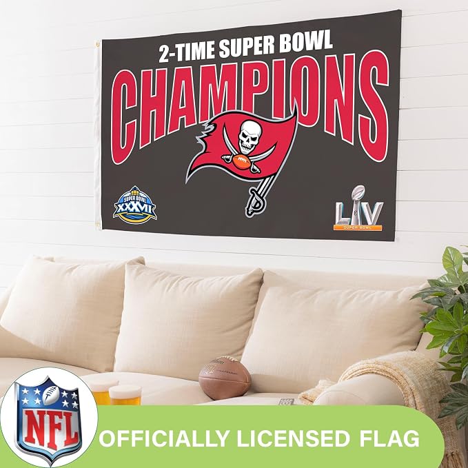 Team Sports America NFL Tampa Bay Buccaneers Multi-Win Superbowl Champions 3x5 Flag for Outside with Grommets | Outdoor & Indoor | Heavy Duty Flag & Banner | Works with Flag Pole for Outside House