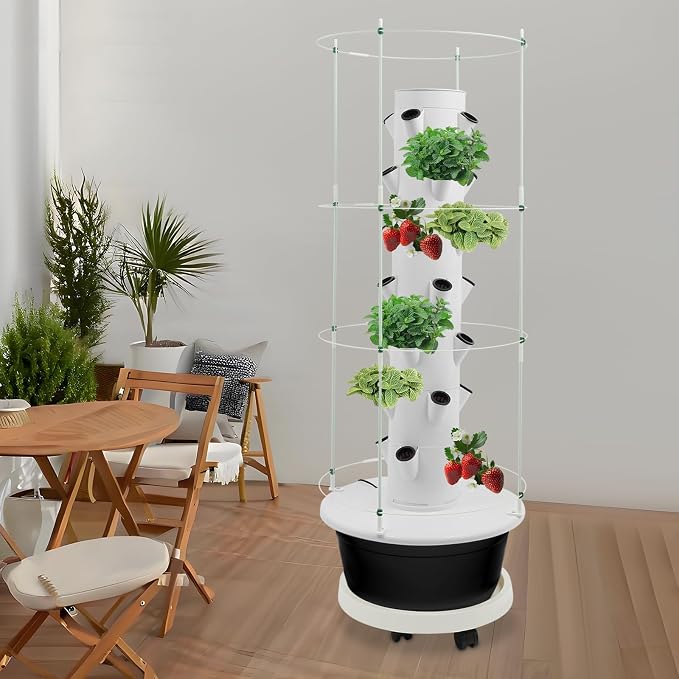 Hydroponics Growing System, 28 Pods Large Vertical Hydroponic Growing Tower with with Climbing Trellis, 9-Tier Indoor Gardening System for Herb Vegetable Fruit(Black)