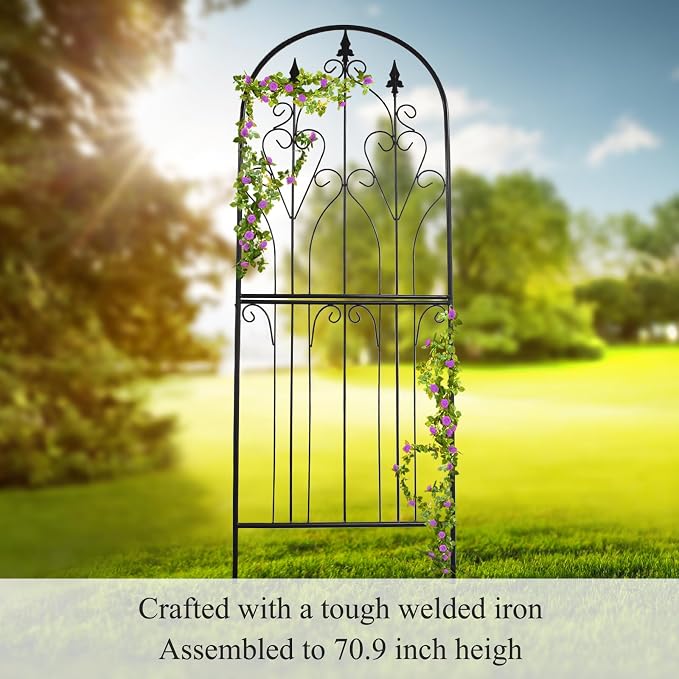 Garden Trellis 70.9" H x 25.6" W Metal Premium Quality Material Rust-Resistant Climbing Frame for Vines Flowers Elegant Garden Roses Vine Ivy Clematis Trellises Black