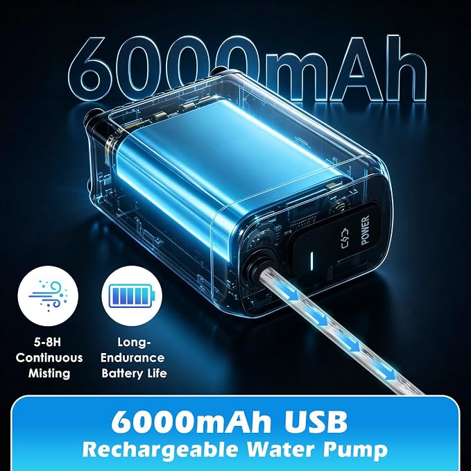 Roylvan Portable Misters for Outside Patio, Outdoor Water Cooling Misting Systems with 6000mAh Water Pump, 20L Bucket, Height Adjustable Standing Mister with 4 Nozzles for Backyard Garden Pool Patio