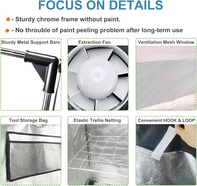 Grow Tent Kit, Complete 4x2 ft High Reflective Mylar Hydroponics Indoor Plant Growing Tent with LED Grow Light Ventilaion Fan Growing System+Accesseries (48" x 24" x 80" - Gray)