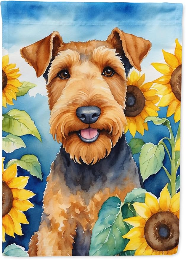 Caroline's Treasures DAC6002GF Airedale Terrier in Sunflowers Garden Flag Mailbox Flag Decorative Yard Flag Banner Outside Patio Artwork Yard Flower Beds, Garden Size, Multicolor