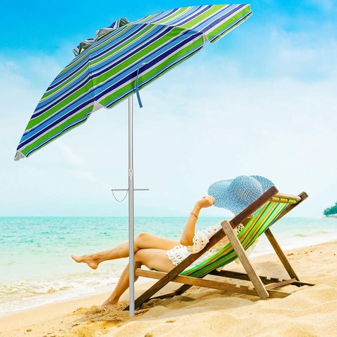Tangkula 6.5ft Outdoor Beach Umbrella with Sand Anchor, Patio Umbrella with Push Button Tilt & UPF 50+ Protection, Portable Sunshade Umbrella with Carry Bag for Garden Beach Outdoor (Green)