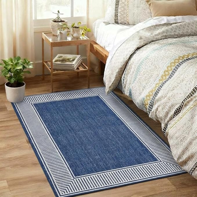 GarveeHome Washable 2x3 Entryway Area Rug Non Slip Small Door Mat | Modern Solid Color Living Room Bedroom Small Rugs Bordered Mat for Bathroom Kitchen Nursery, Blue