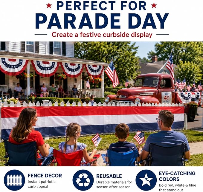 2Pack American Bunting Flag Veterans Day 4th of July 2x20Ft USA Patriotic Banner for Outside Porch Outdoor Red,White & Blue Bunting Decor Home Garden Décor Independence Day Memorial Days