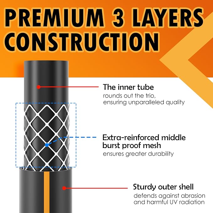 5/8 in. × 5 ft. High Flow Heavy Duty Garden Hose Flexible Hybrid Rubber Water Hose, No Memory Durable Premium Water Hose Leader Hose for Watering, Irrigation, Water Transfer Pump