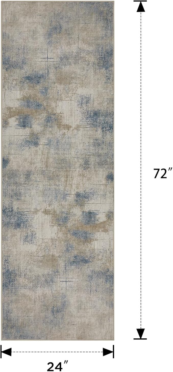 Joydeco 2x6 Runner Rug Modern Abstract Machine Washable Rug – Low Pile Faux Wool with Non-Slip Backing, Neutral Print Stain Resistant Carpet Runner for Hallway, Kitchen, Entryway, Laundry and Bedroom