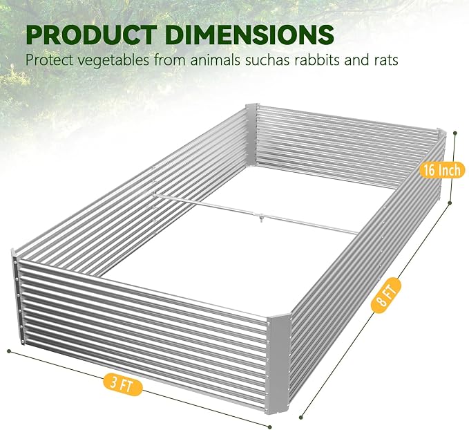 2 Pack Tall 8FT Raised Beds for Gardening, Corrugated Galvanized Steel Raised Garden Bed, Outdoor Metal Above Ground Garden Bed for Vegetables and Flowers(Rectangular)-8x3FT