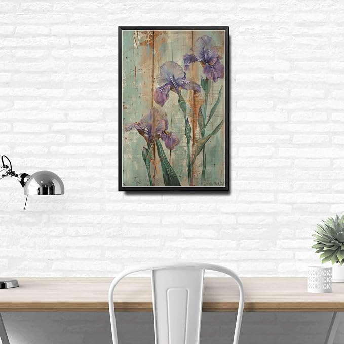 Metal Sign Tin Sign Vintage Wall Art Antique Nature's Love Irises Tin Sign for Shabby Chic Gardens Delicate Forms and Corrosion Resist Tin Sig for Bar 6×8 Inches with Metal Frame