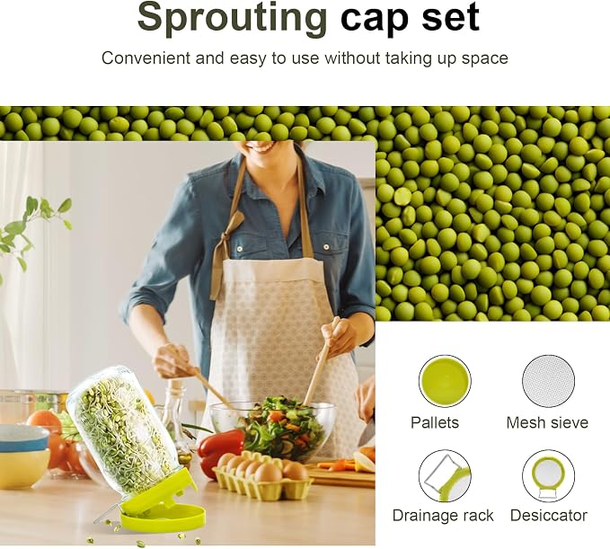 Sprouting Lid for Mason Jars, Wide Mouth Sprouting Jar Kit with 316 Stainless Steel Mesh Screen and Drain Tray for Broccoli, Alfalfa & Mung Bean Sprouts, 1 Lid + 1 Tray, Jar Not Included