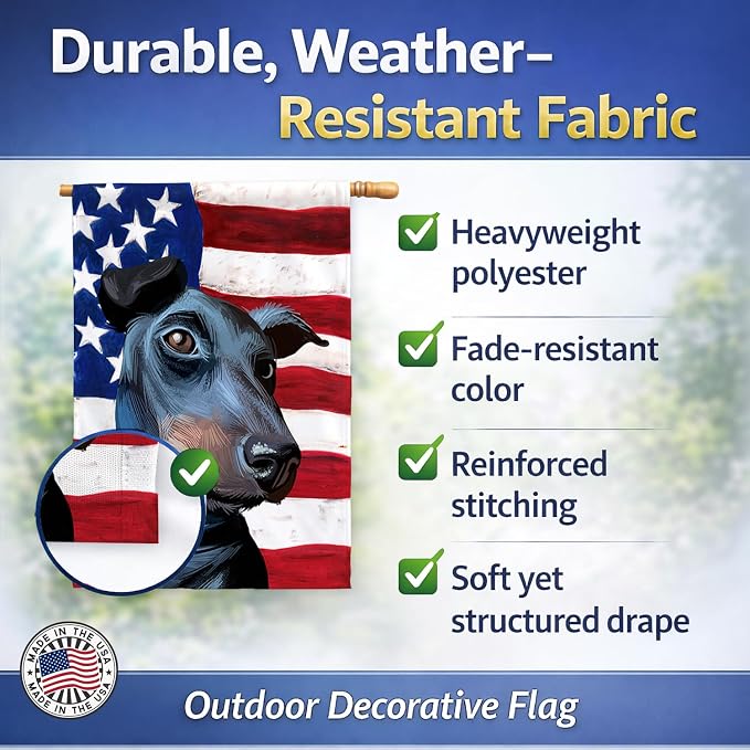 Caroline's Treasures CK6613CHF Manchester Terrier American Flag House Flag Large Porch Sleeve Pole Decorative Outside Yard Banner Artwork Wall Hanging, Polyester, House Size, Multicolor