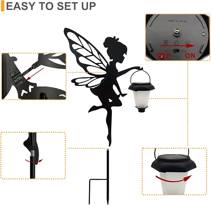 Solar Fairy Garden Stake Decorative Lantern, 2 Pack Metal Fairy Angel Garden Silhouette Lights for Lawn, Pathway, Patio, Yard Outdoor Decor