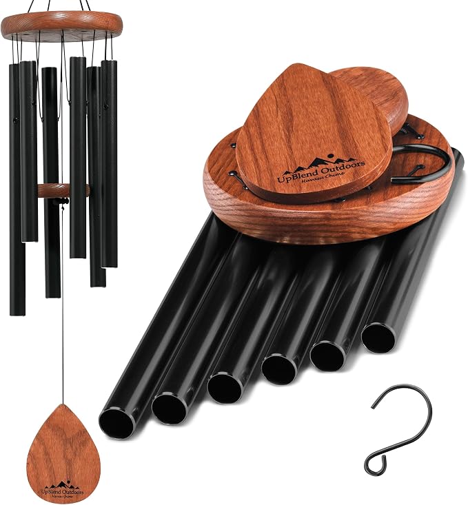 Black Wind Chimes for Outside Clear Tone, 28 Inch Havasu Hand Tuned E Major Wind Chime, Adjustable Clapper, Aluminum Tubes and Ash Wood, Patio Balcony Garden Decor, Memorial Sympathy Gift