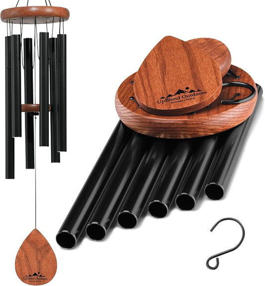 Black Wind Chimes for Outside Clear Tone, 28 Inch Havasu Hand Tuned E Major Wind Chime, Adjustable Clapper, Aluminum Tubes and Ash Wood, Patio Balcony Garden Decor, Memorial Sympathy Gift