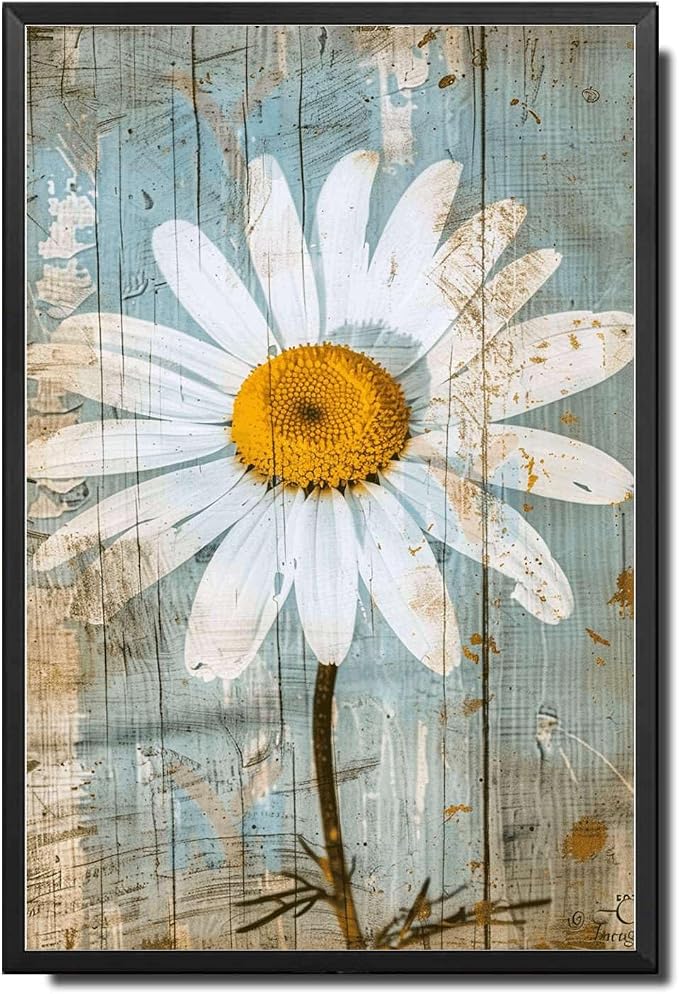 Metal Sign Tin Sign Vintage Wall Art Shabby Chic Daisy Tin Sign for Rustic Simplicity Antique Beauty and Distressed Wood Surfaces Bar Signs for Home Bar for Bar 8×12 Inches with Metal Frame