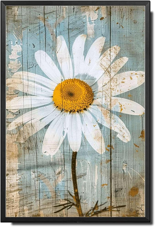 Metal Sign Tin Sign Vintage Wall Art Shabby Chic Daisy Tin Sign for Rustic Simplicity Antique Beauty and Distressed Wood Surfaces Bar Signs for Home Bar for Bar 8×12 Inches with Metal Frame