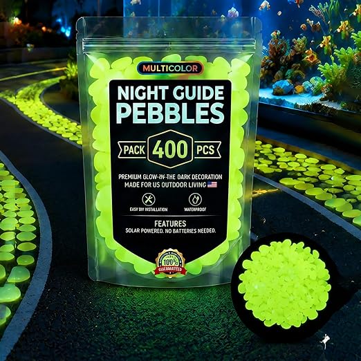 Glow in the Dark Rocks Outdoors, Decorative Night Guide Pebbles for Landscaping & Garden Pathway, Colored Glow Stonesfor Fish Tank, Aquarium Decor & Planters, Luminous Stones for Vases (400, Yellow)