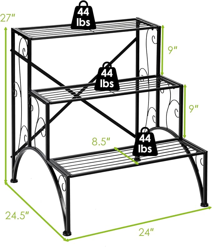 Giantex 3 Tiers Metal Plant Stand, Ladder Flower Pots Outdoor w/ 132 lbs Capacity, Heavy Duty Garden Display Shelf Flower Pot Holder Utility Storage Organizer Rack for Indoor Home Garden Patio Balcony